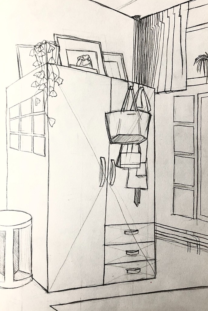 Perspectiefschets van een kast in een kamer