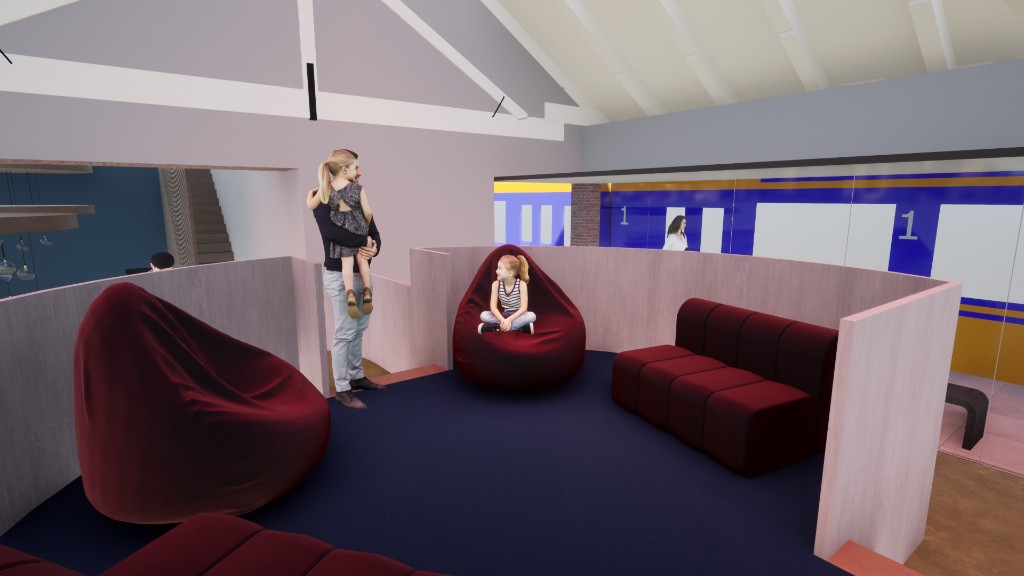 Lounge met zicht op het perron