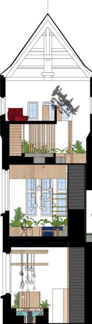 Doorsnede BB — dwarsdoorsnede door de toren