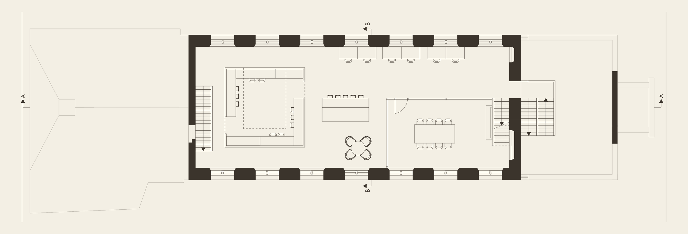 Plattegrond bovenzaal, schaal 1:100