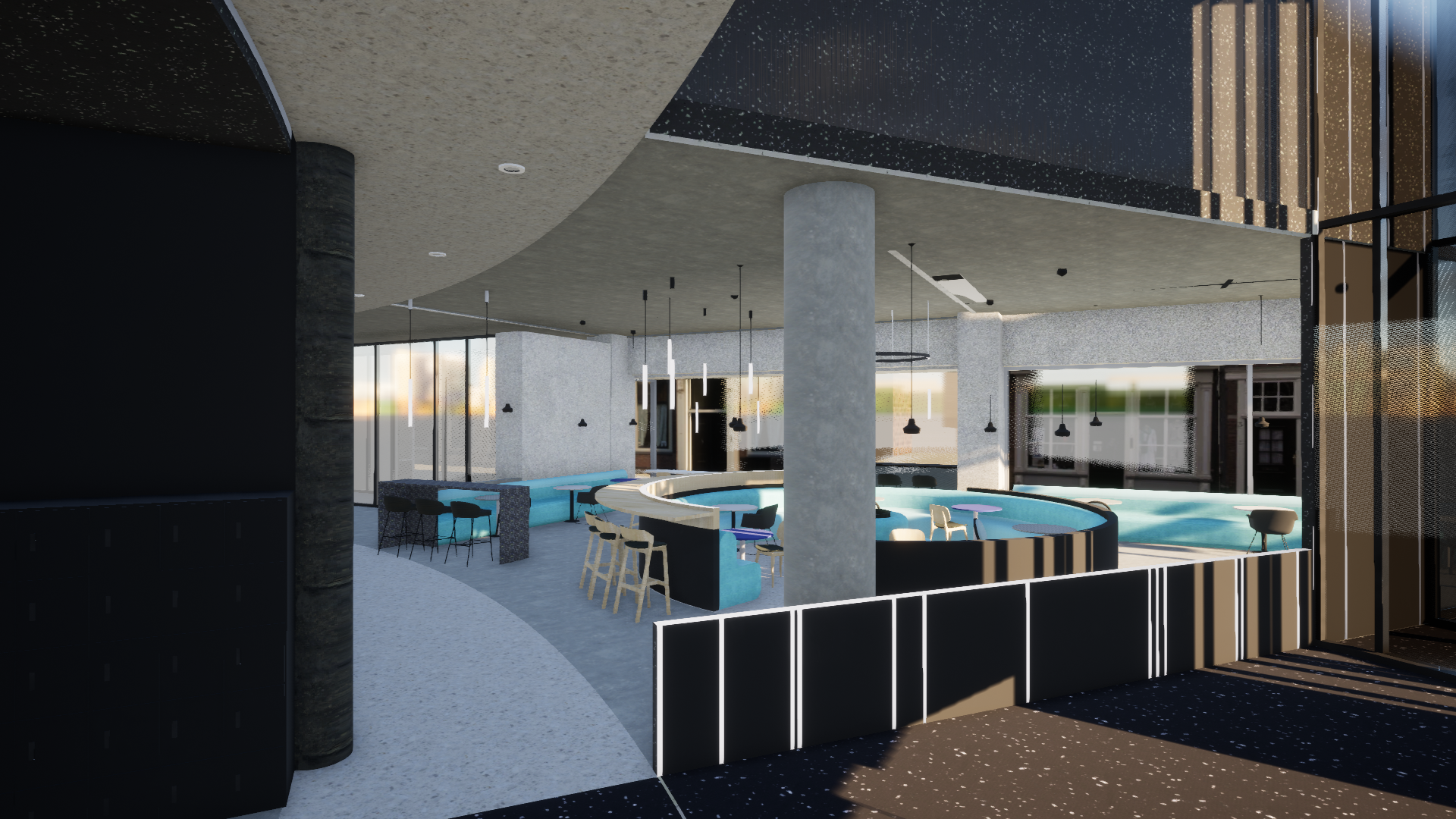Lounge met rond zit-eiland