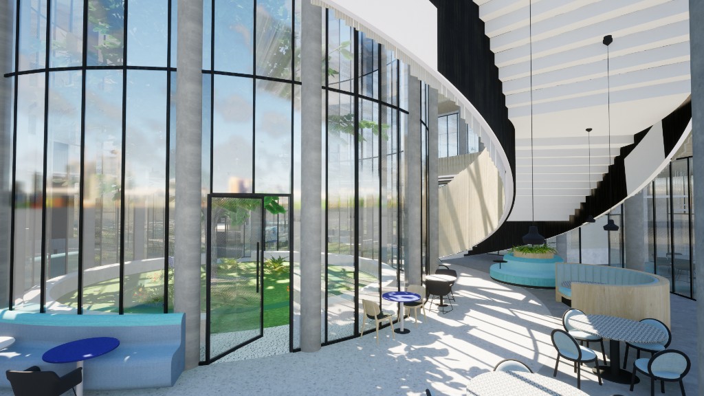 Lobby met greenspot en spiraaltrap