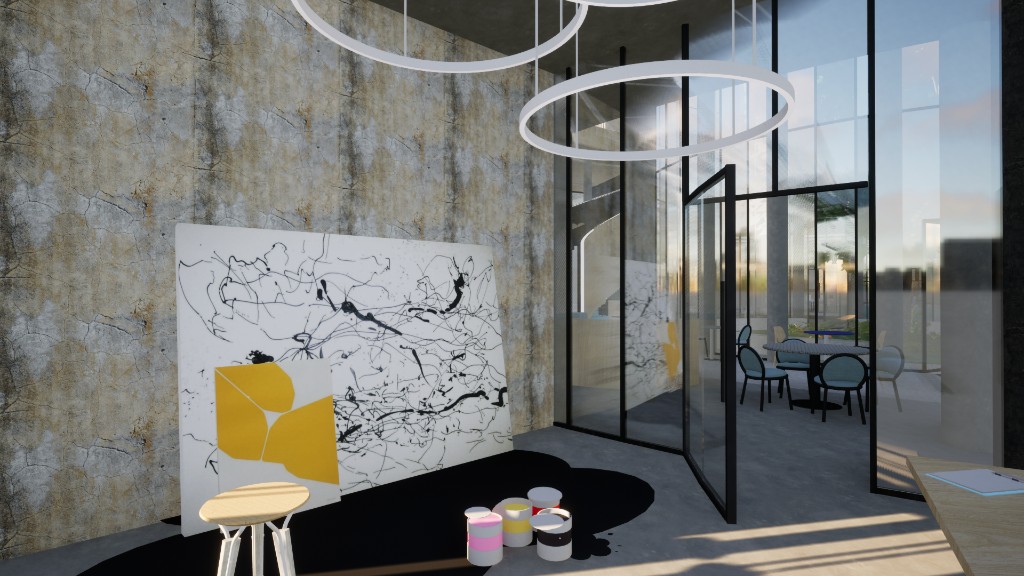 Atelier in het betonnen casco